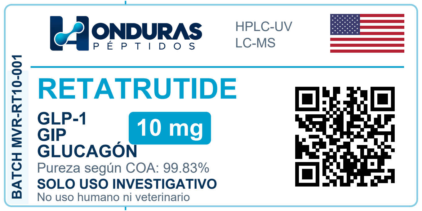 Etiqueta de RETATRUTIDE, lote MVR-RT10-001